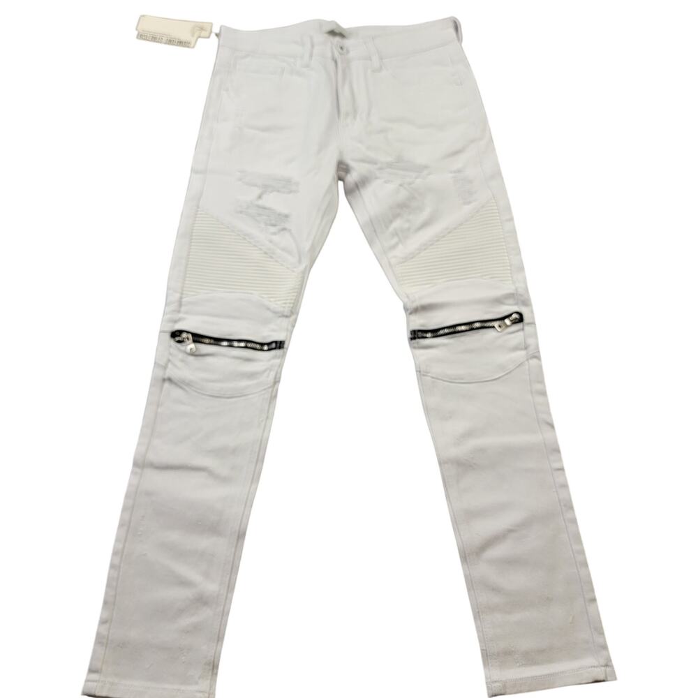 KDNK 1141411 White Moto Biker Skinny Tapered Jeans Men 30 NWT Comfort Stretch